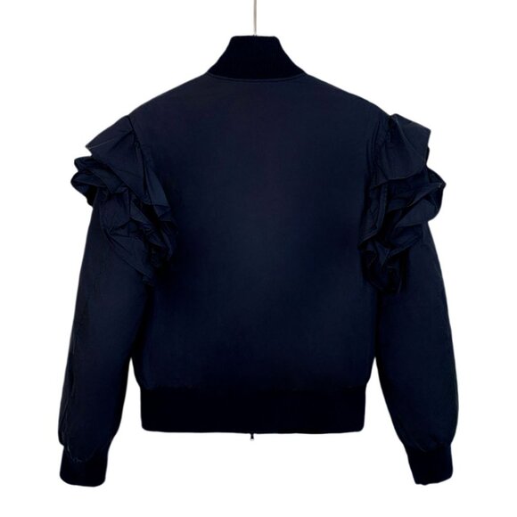 Max Mara Ruffled Sleeve Bomber Jacket Size 8 Nylon & Polyester Black - Picture 2 of 6